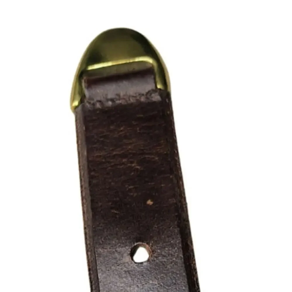 1980s Gloria Vanderbilt Brown Leather Belt Brass Hardware Tip Gently Used Medium